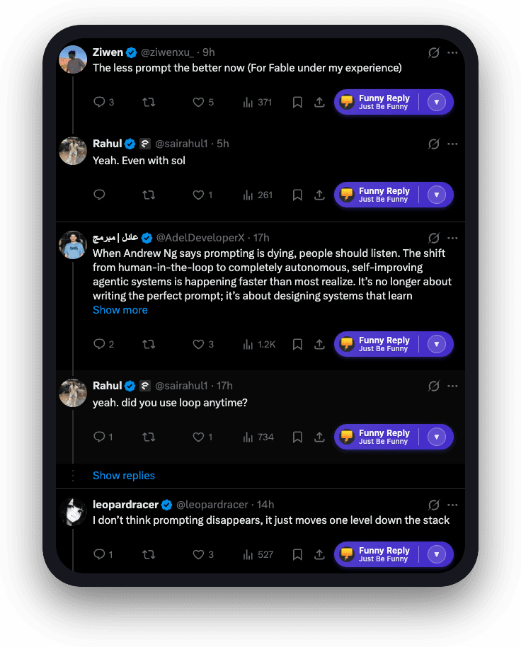 QUIPLY: Quiply appears inside the X feed, ready whenever a post deserves a better reply.
