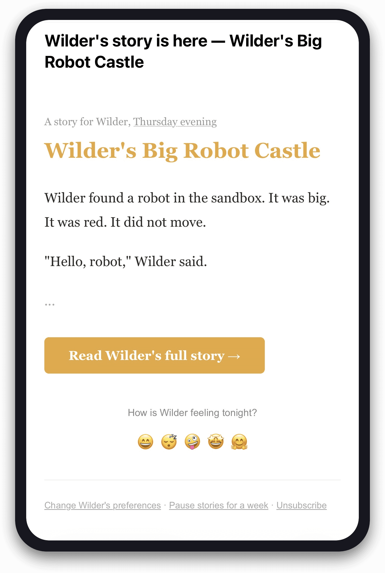 Story email lands right in the inbox