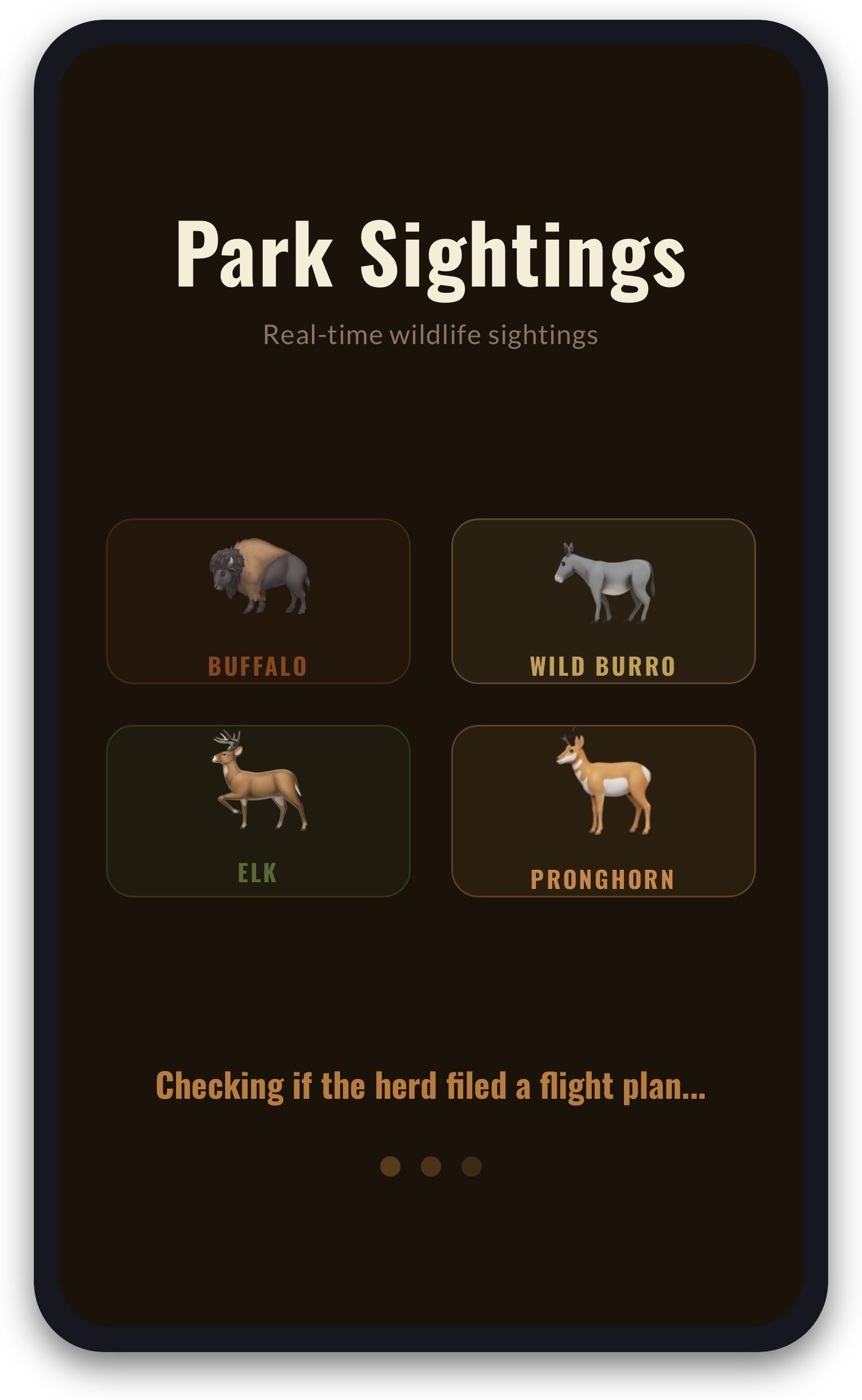 Park Sightings app mockup