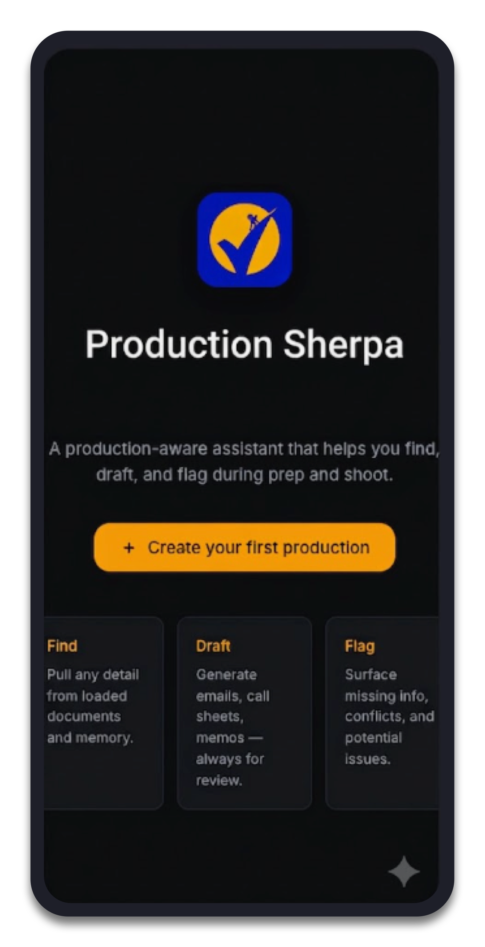 Production Sherpa app mockup